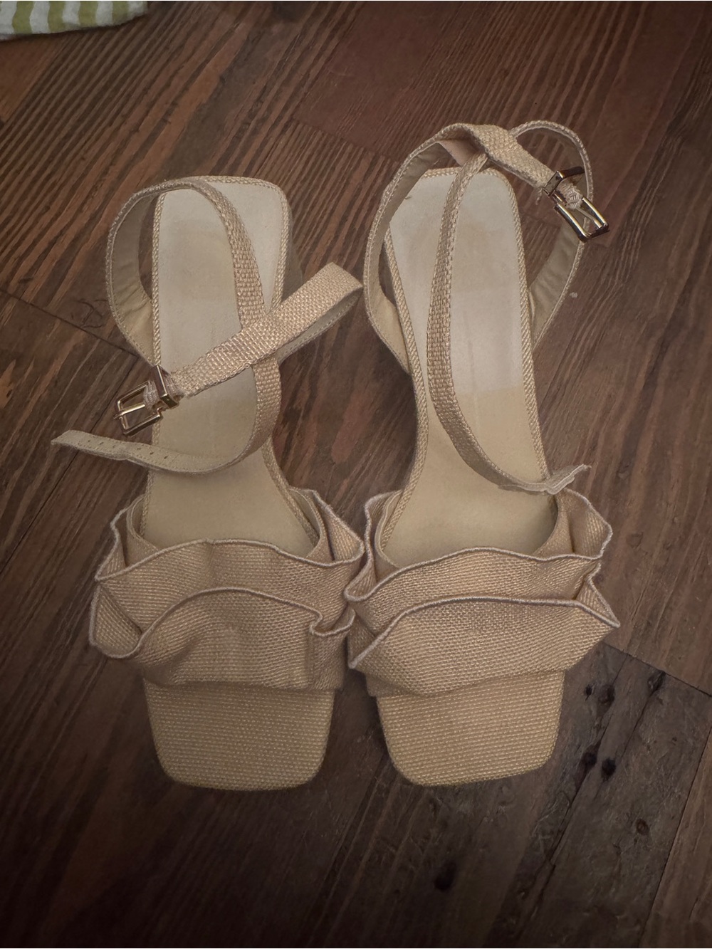 Dolce Vita Beige Ruffle Ankle-Strap Sandals